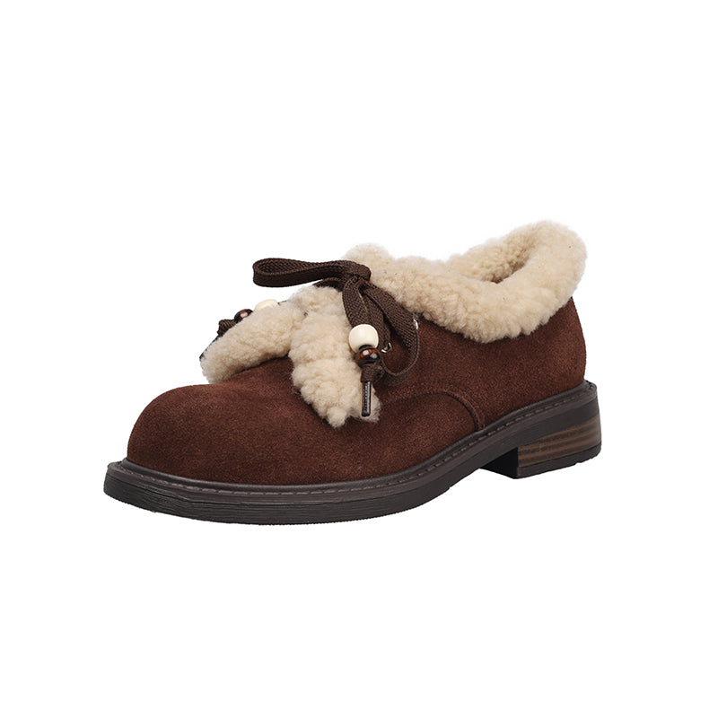 Preppy stijl Oxford schoenen met vetersluiting van su&egrave;de leer, geschikt voor de winter, casual shaggy schoenen in grijs/bruin/geel.