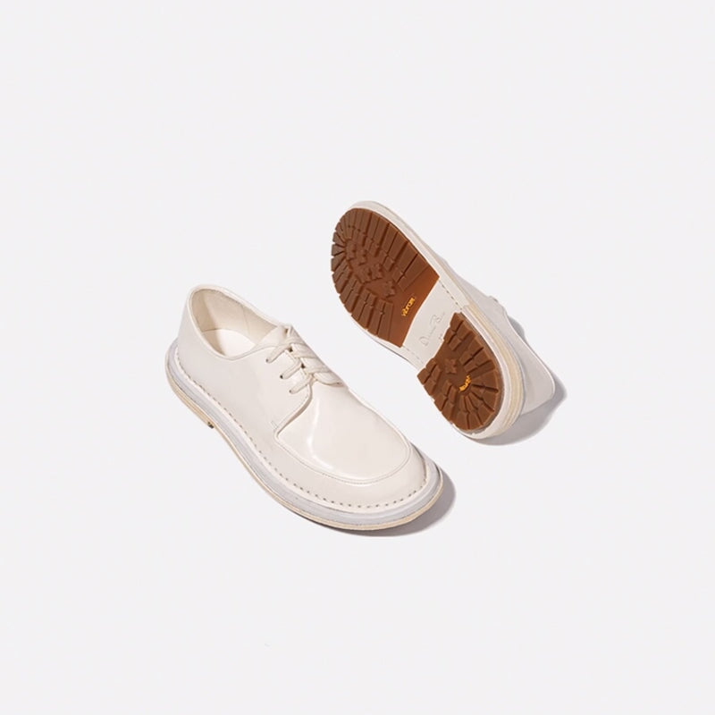 Casual leren Derby-schoenen met vetersluiting, handgemaakte Oxford-schoenen voor dames in zwart/wit.