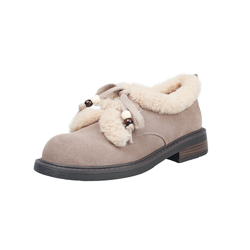 Preppy stijl Oxford schoenen met vetersluiting van su&egrave;de leer, geschikt voor de winter, casual shaggy schoenen in grijs/bruin/geel.