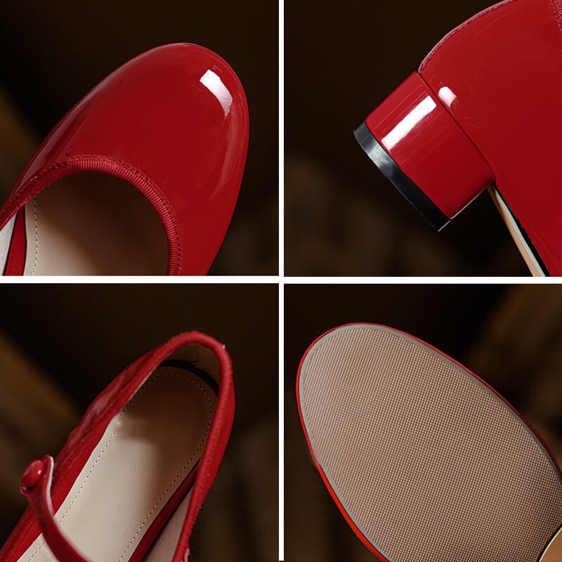 D&eacute;collet&eacute; Mary Jane fatte a mano in pelle con cinturino e tacco a blocco da 30 mm, colore rosso/nero