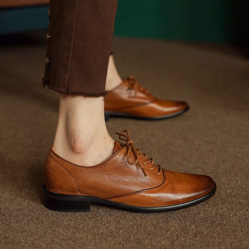 Runde, weiche Oxford-Schuhe, Schn&uuml;rschuhe aus Leder, Derby-Schuhe f&uuml;r Damen in Schwarz/Braun