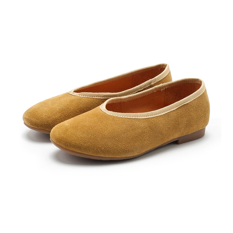 Zapatos planos de ante hechos a mano para mujer, estilo Mori, sin cordones, en 7 colores