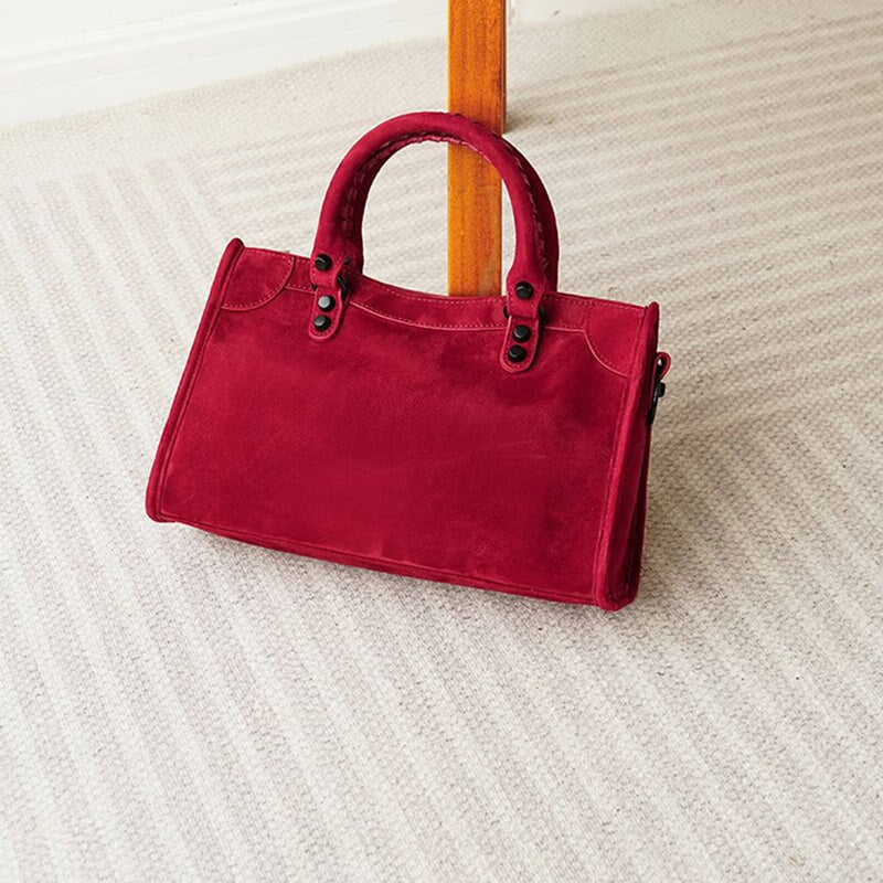 Bolso de mano para motocicleta de ante genuino, de gran capacidad, para hombro y bandolera, en rojo