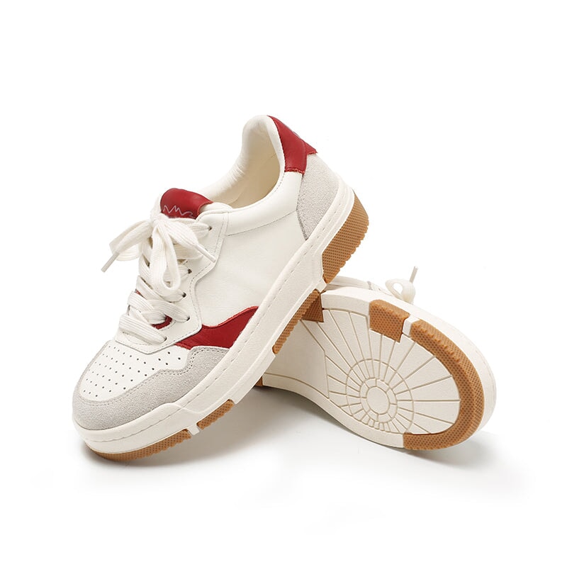 Color-Block-Sneaker aus weichem Rindsleder, Schn&uuml;rschuhe, niedriges Profil, l&auml;ssige Sportschuhe in 6 Farben