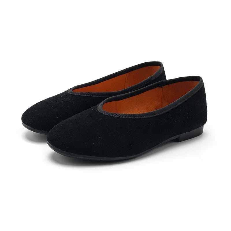 Zapatos planos de ante hechos a mano para mujer, estilo Mori, sin cordones, en 7 colores