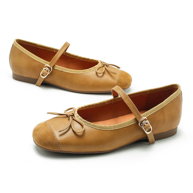 Zapatos planos Michaela Mary Jane de piel de oveja hechos a mano para mujer en color caqui, verde, albaricoque y negro.