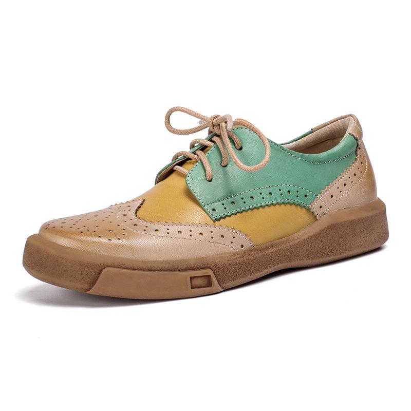 Damskie buty typu Wingtip, ręcznie robione, z owczej sk&oacute;ry, pełne brogsy, oksfordy i płaskie buty z krawatem, eleganckie