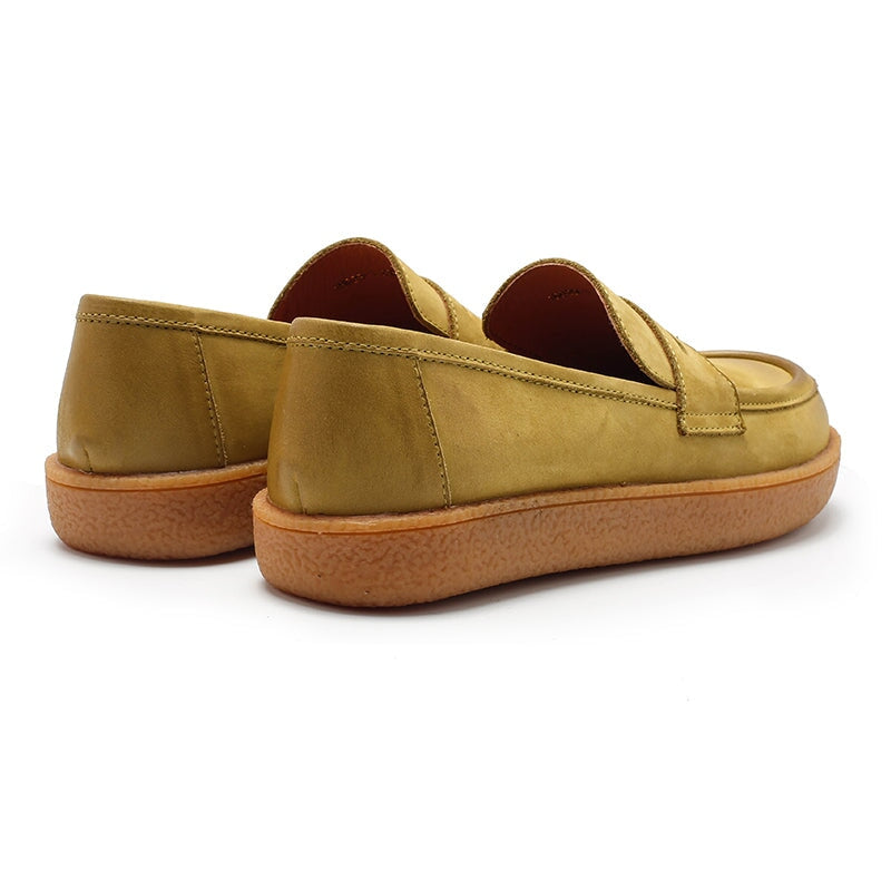 Penny loafers van nubuckleer voor dames in groen/khaki/bruin/camouflagebruin/geel