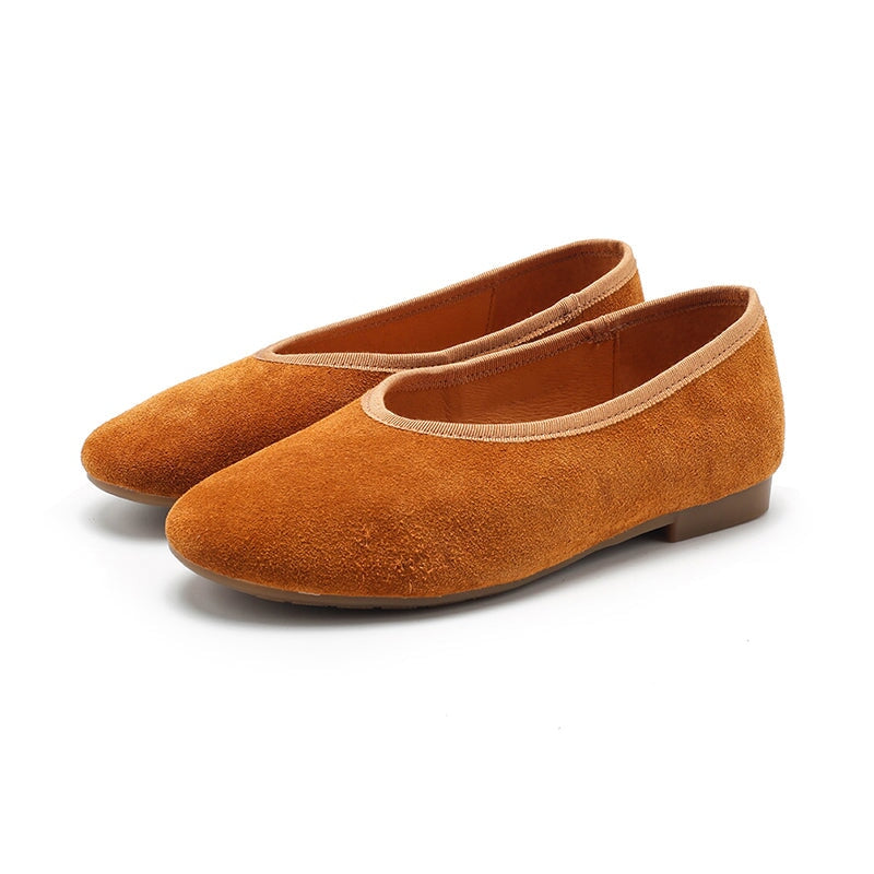 Zapatos planos de ante hechos a mano para mujer, estilo Mori, sin cordones, en 7 colores