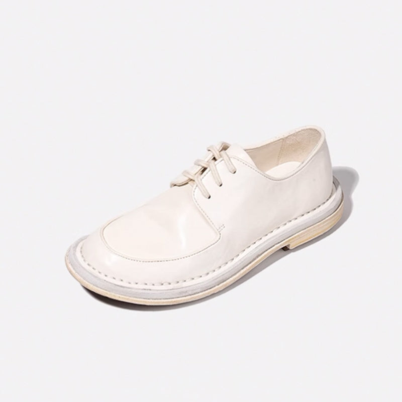 Casual leren Derby-schoenen met vetersluiting, handgemaakte Oxford-schoenen voor dames in zwart/wit.