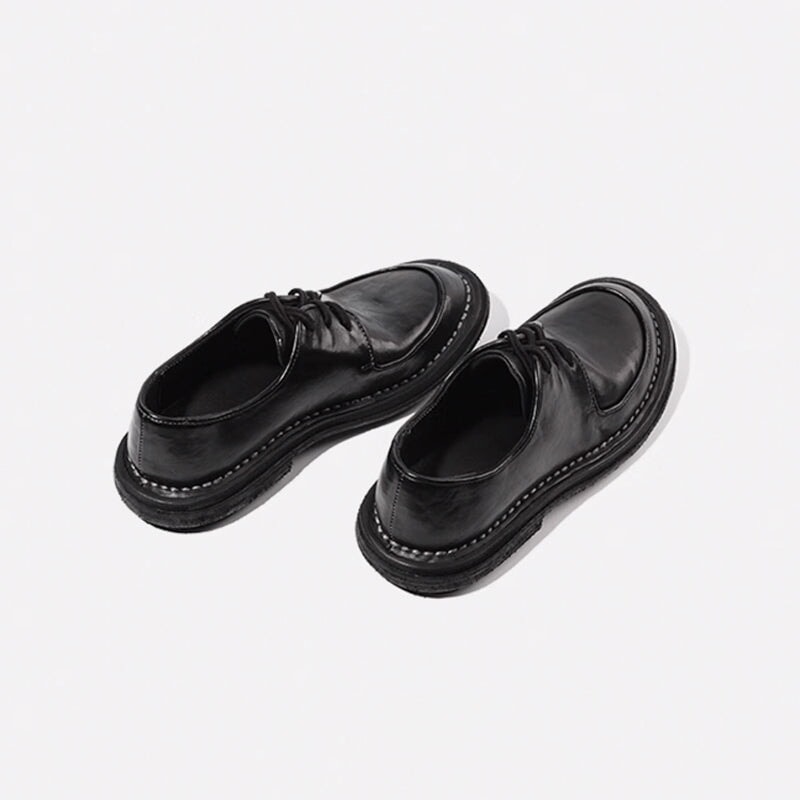 Casual leren Derby-schoenen met vetersluiting, handgemaakte Oxford-schoenen voor dames in zwart/wit.