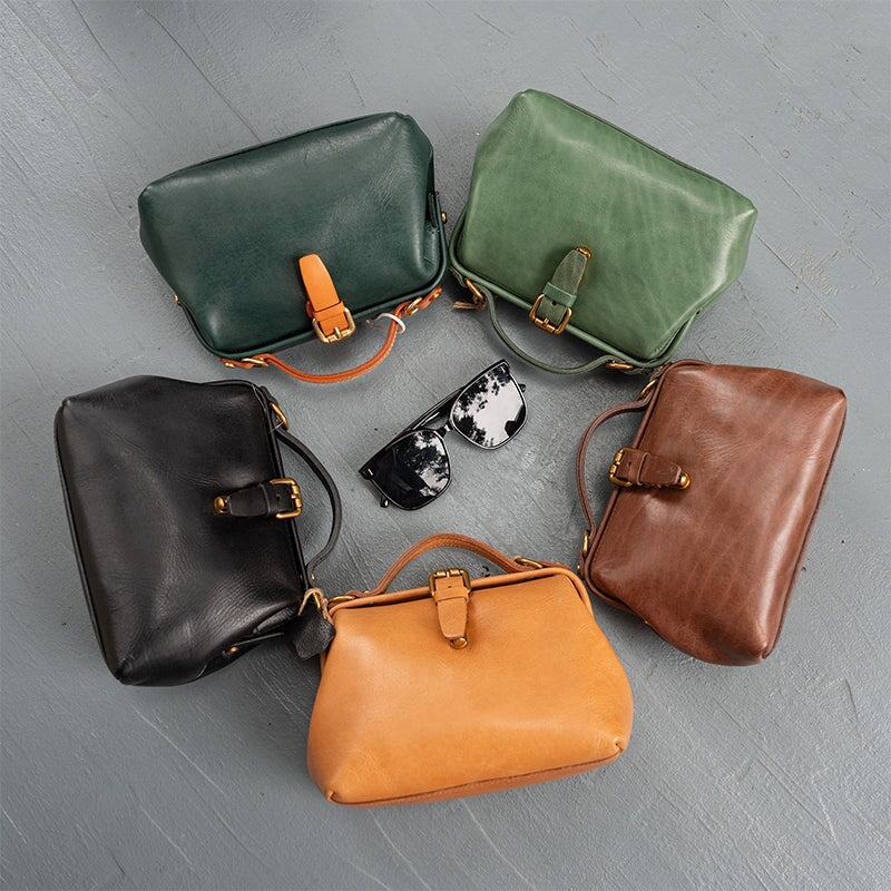 Sacoche de m&eacute;decin artisanale en cuir italien, sac &agrave; main pour femme avec poign&eacute;e sup&eacute;rieure, en cuir de vachette.