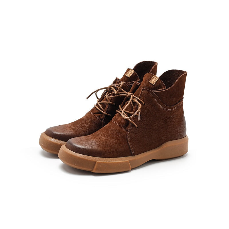 Martin-laarzen met ronde neus van zacht leer voor dames, veterschoenen in bruin/zwart/koffiekleur.