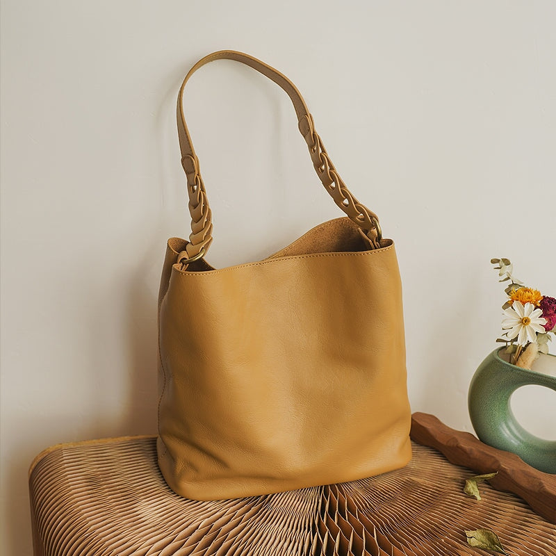 Einfache, ger&auml;umige Retro-Tragetasche aus weichem Rindsleder f&uuml;r Damen