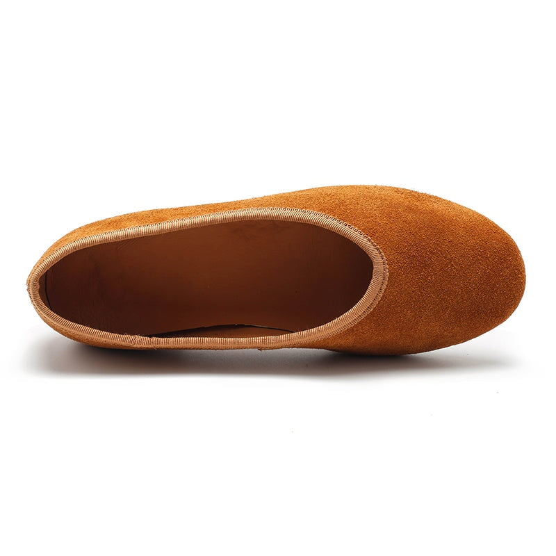 Zapatos planos de ante hechos a mano para mujer, estilo Mori, sin cordones, en 7 colores