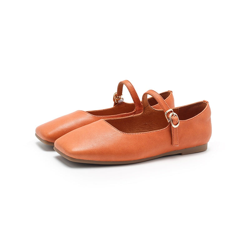 Michaela Mary Jane ballerina's voor dames van schapenvacht in de kleuren groen/khaki/blauw/abrikoos/rood/oranje/beige/zwart.