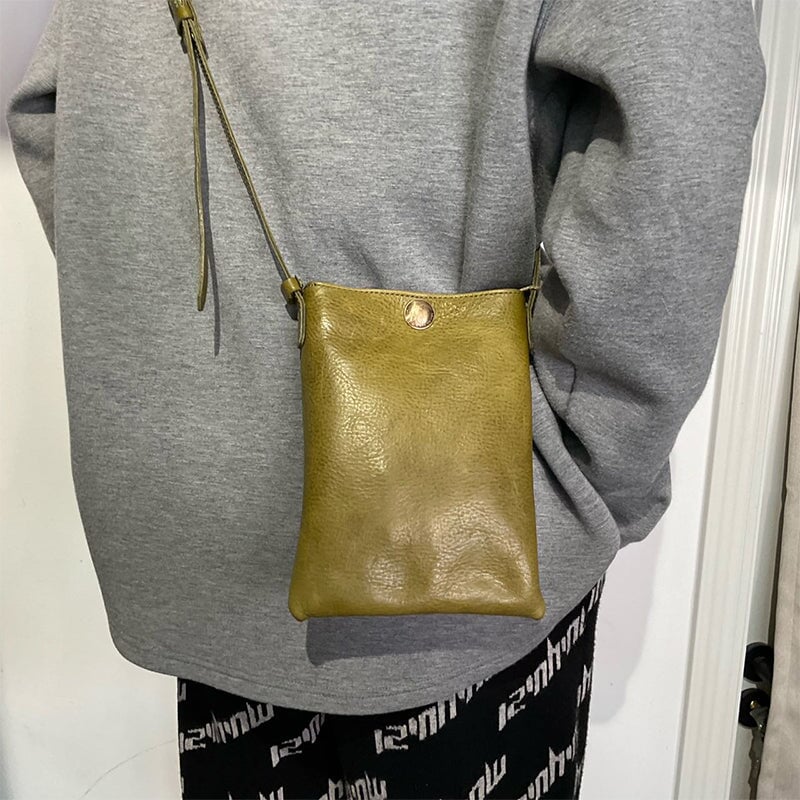 Bolso bandolera sencillo de piel curtida vegetal para mujer, colecci&oacute;n multicolor