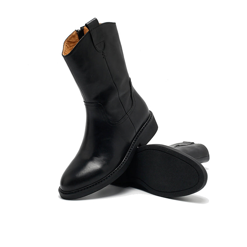 Retro westernlaarzen voor dames, tot halverwege de kuit, van gewaxt leer, casual laarzen in zwart/bruin/donkerbruin.