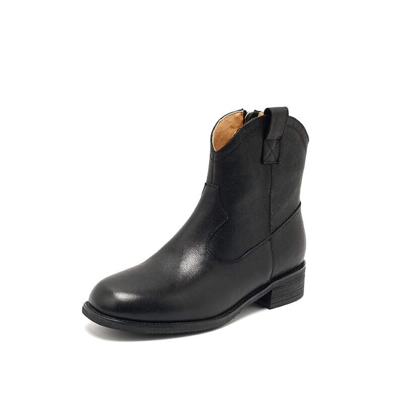 Bottes Martin en cuir, style western r&eacute;tro &agrave; semelle &eacute;paisse, coloris caf&eacute;/noir/jaune