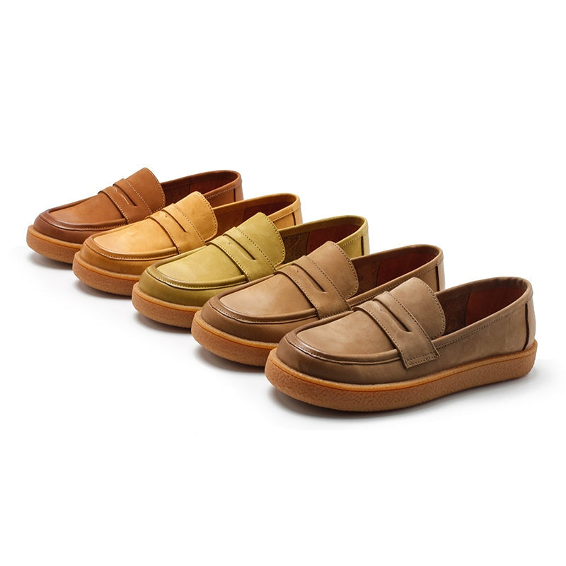 Penny loafers van nubuckleer voor dames in groen/khaki/bruin/camouflagebruin/geel