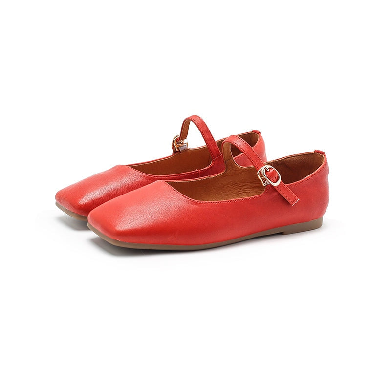 Michaela Mary Jane ballerina's voor dames van schapenvacht in de kleuren groen/khaki/blauw/abrikoos/rood/oranje/beige/zwart.