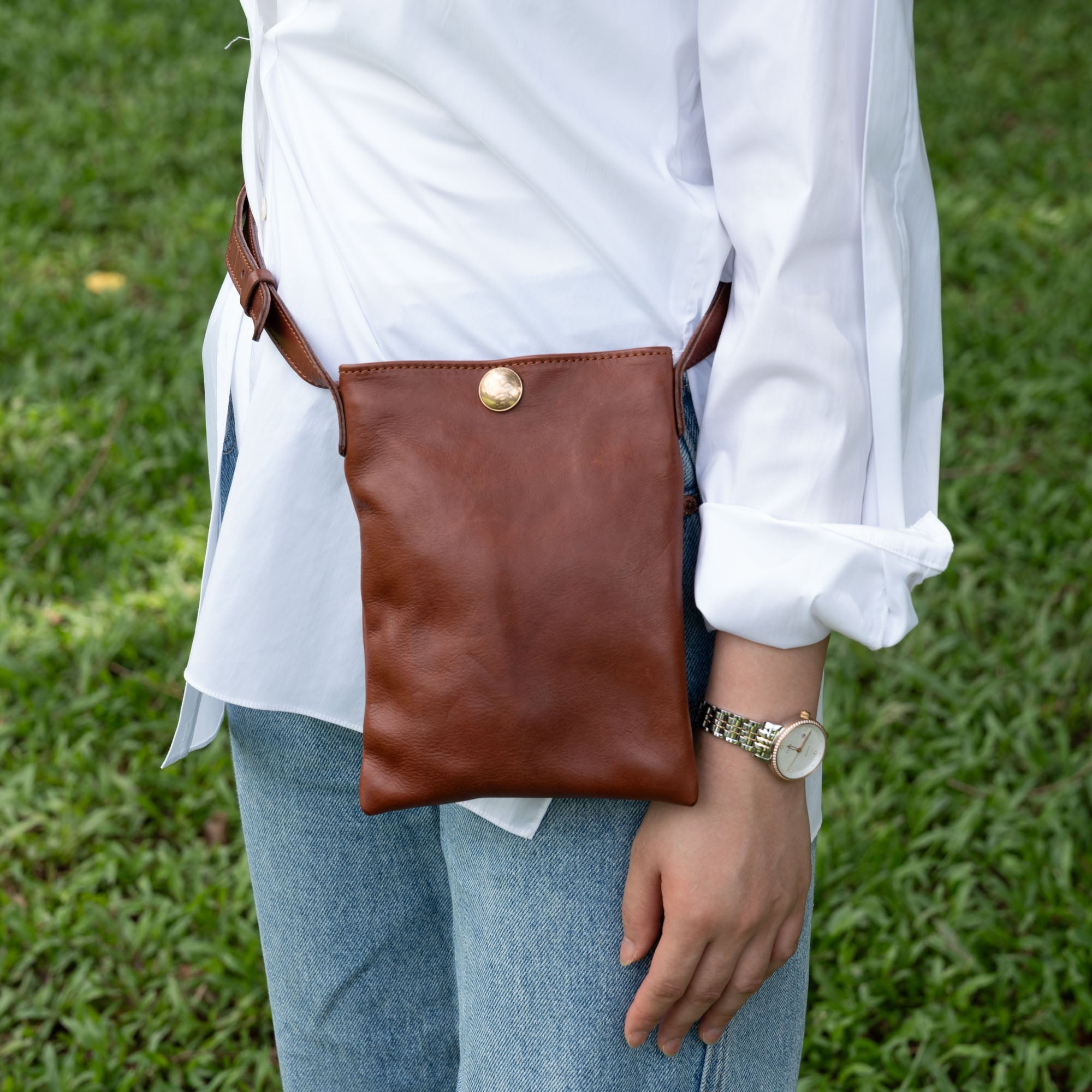 Bolso bandolera sencillo de piel curtida vegetal para mujer, colecci&oacute;n multicolor