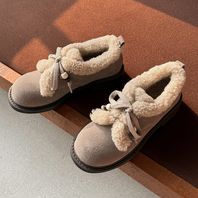 Preppy stijl Oxford schoenen met vetersluiting van su&egrave;de leer, geschikt voor de winter, casual shaggy schoenen in grijs/bruin/geel.