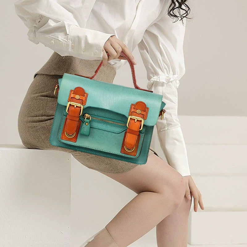 Cambridge Crossbody Bag, Vollnarbenleder, britischer Stil, Henkeltasche mit Kontrastbesatz, in 4 Farben