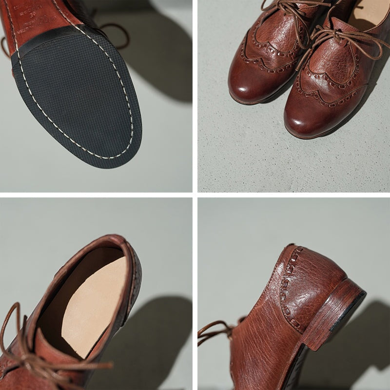 Britse stijl veterschoenen in brogue-stijl | Ronde neus, gewassen paardenleer, zwart/bruin/grijs