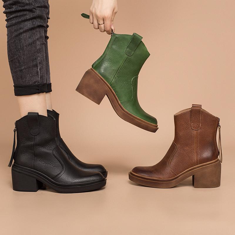 Bottes western en cuir, bottes de cowboy artisanales, chaussures de cr&eacute;ateur, fermeture &eacute;clair arri&egrave;re, marron/noir/vert