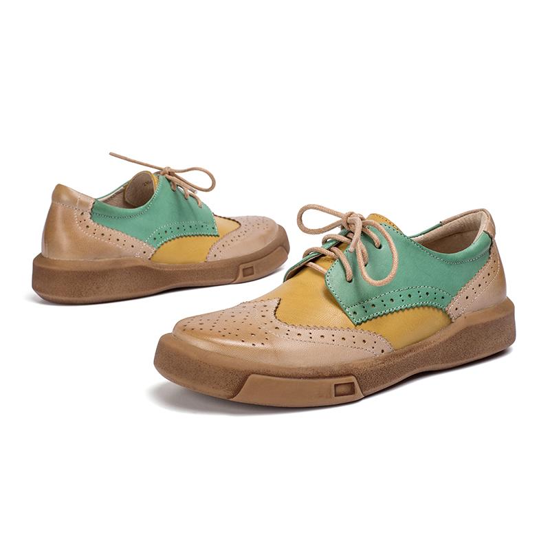 Damskie buty typu Wingtip, ręcznie robione, z owczej sk&oacute;ry, pełne brogsy, oksfordy i płaskie buty z krawatem, eleganckie