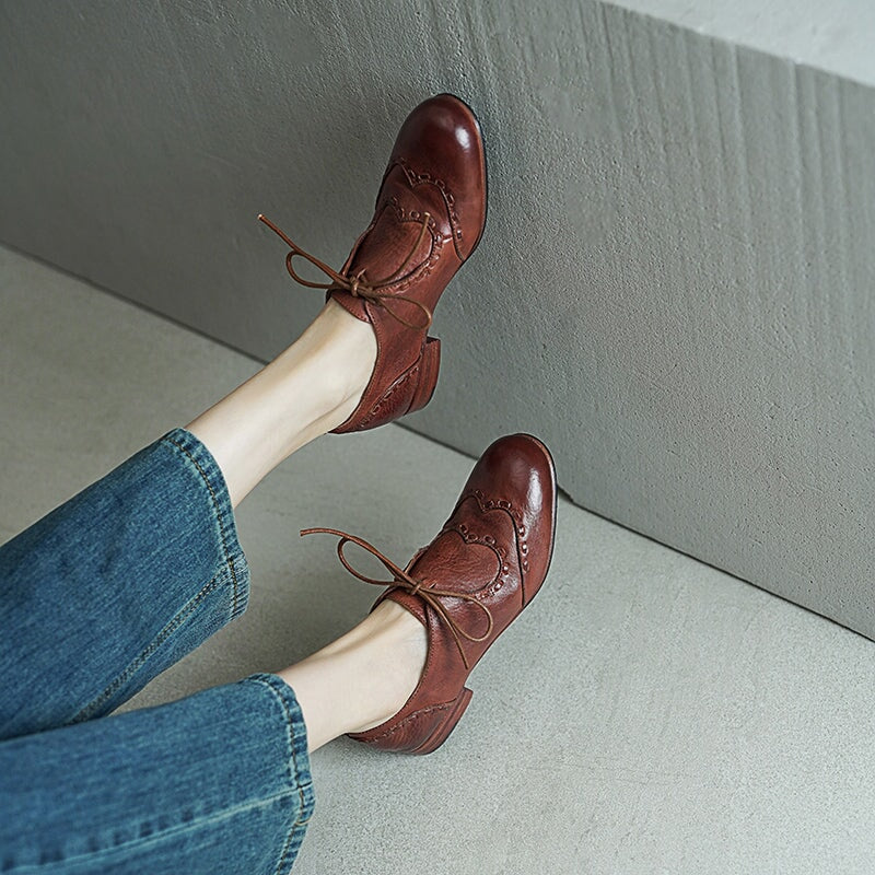 Britse stijl veterschoenen in brogue-stijl | Ronde neus, gewassen paardenleer, zwart/bruin/grijs