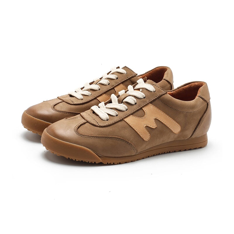 Damskie sk&oacute;rzane trampki Army Trainer w kolorze khaki/ż&oacute;łtym/brązowym kamea