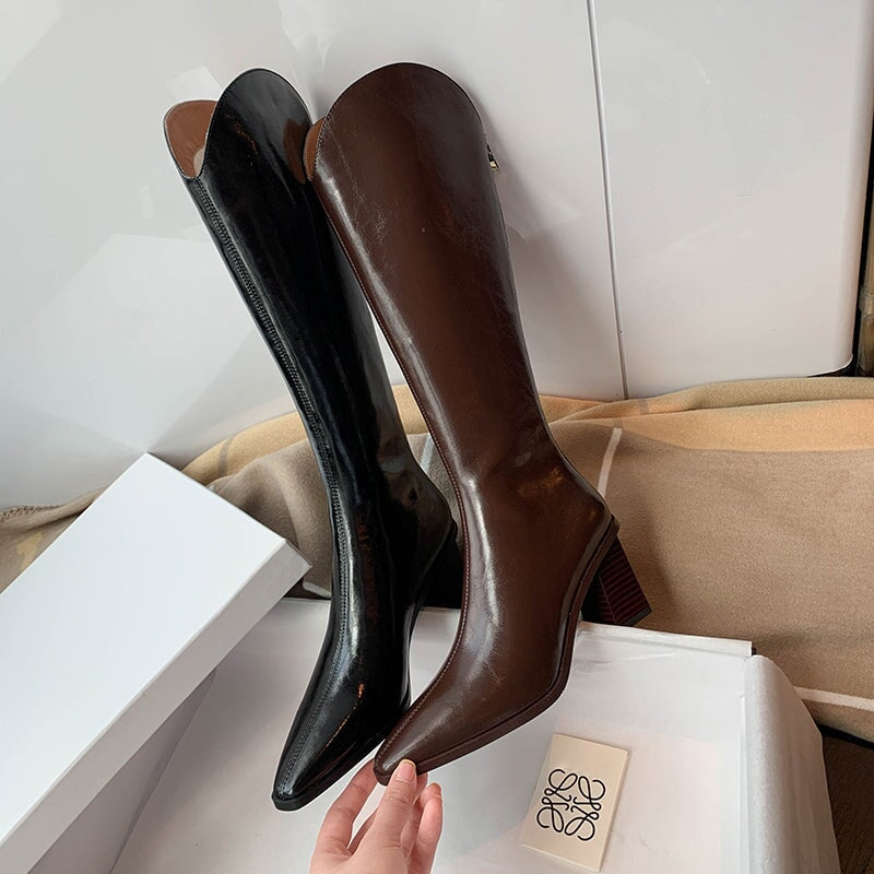 Bottes de cowboy pour femmes, faites main en cuir v&eacute;ritable marron/noir - Bottes western &agrave; bout droit