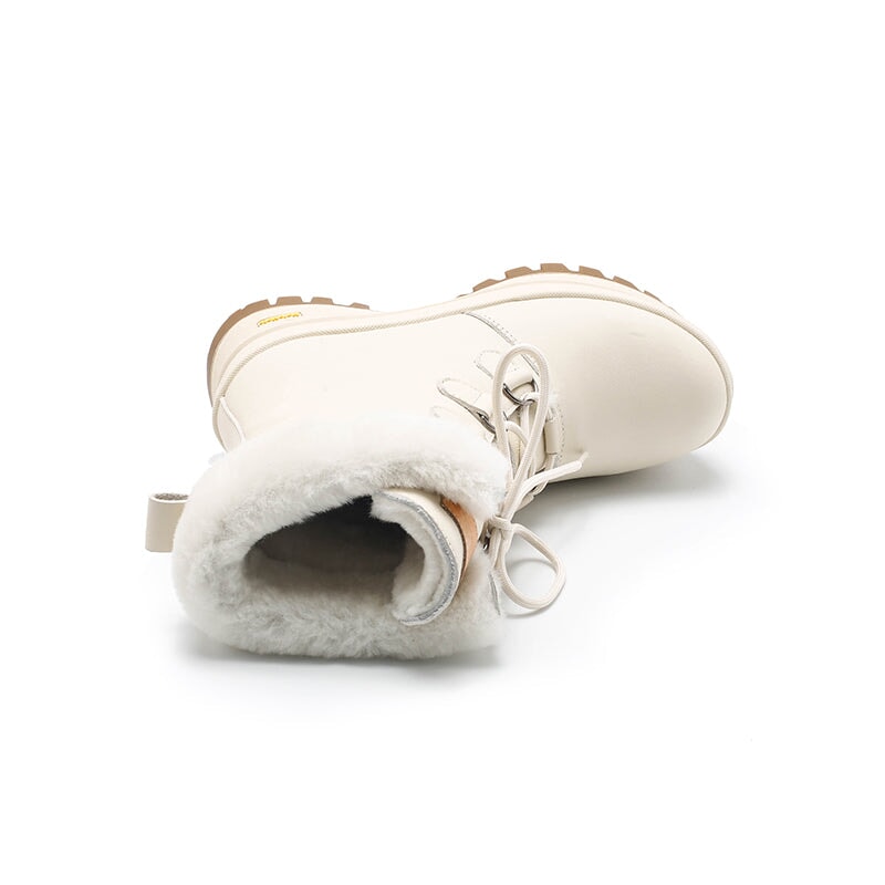 Dames leren chunky laarzen met schapenvachtvoering in abrikoos/beige
