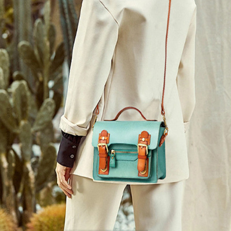 Cambridge Crossbody Bag, Vollnarbenleder, britischer Stil, Henkeltasche mit Kontrastbesatz, in 4 Farben