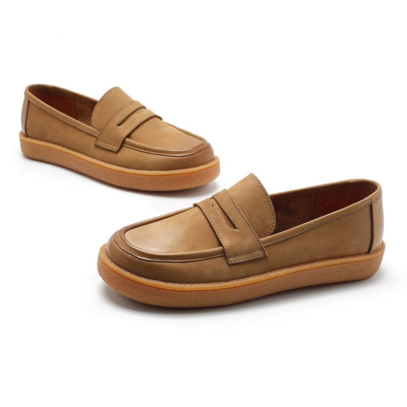Penny loafers van nubuckleer voor dames in groen/khaki/bruin/camouflagebruin/geel