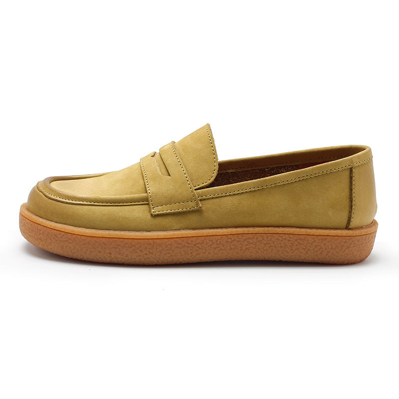 Penny loafers van nubuckleer voor dames in groen/khaki/bruin/camouflagebruin/geel