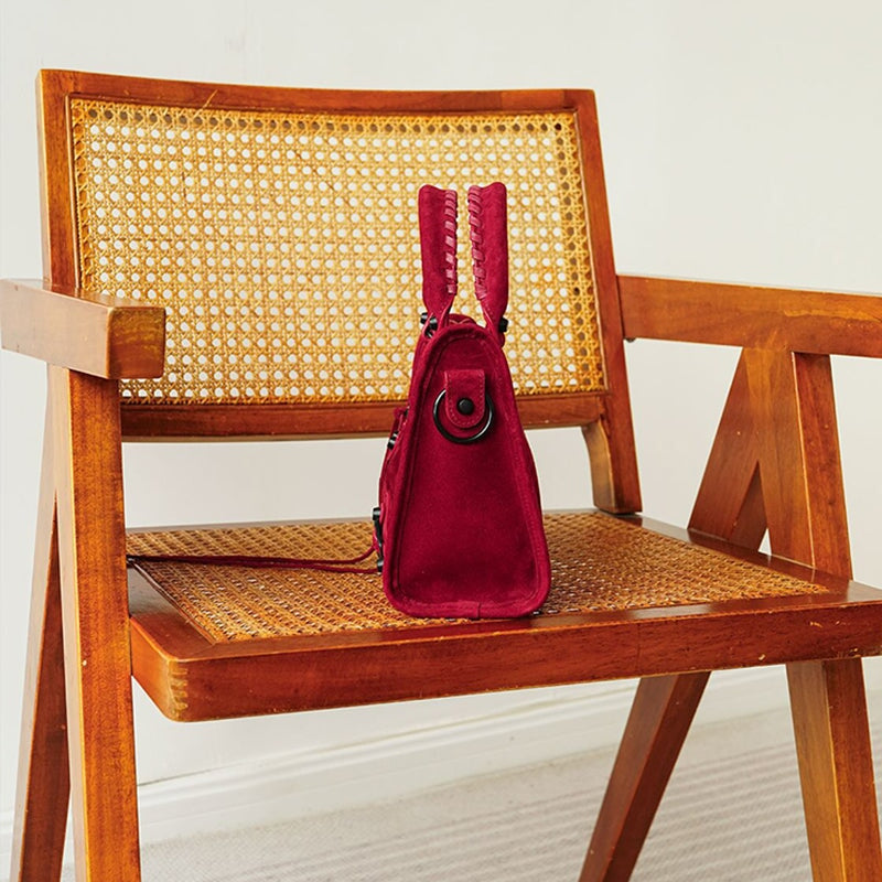 Bolso de mano para motocicleta de ante genuino, de gran capacidad, para hombro y bandolera, en rojo