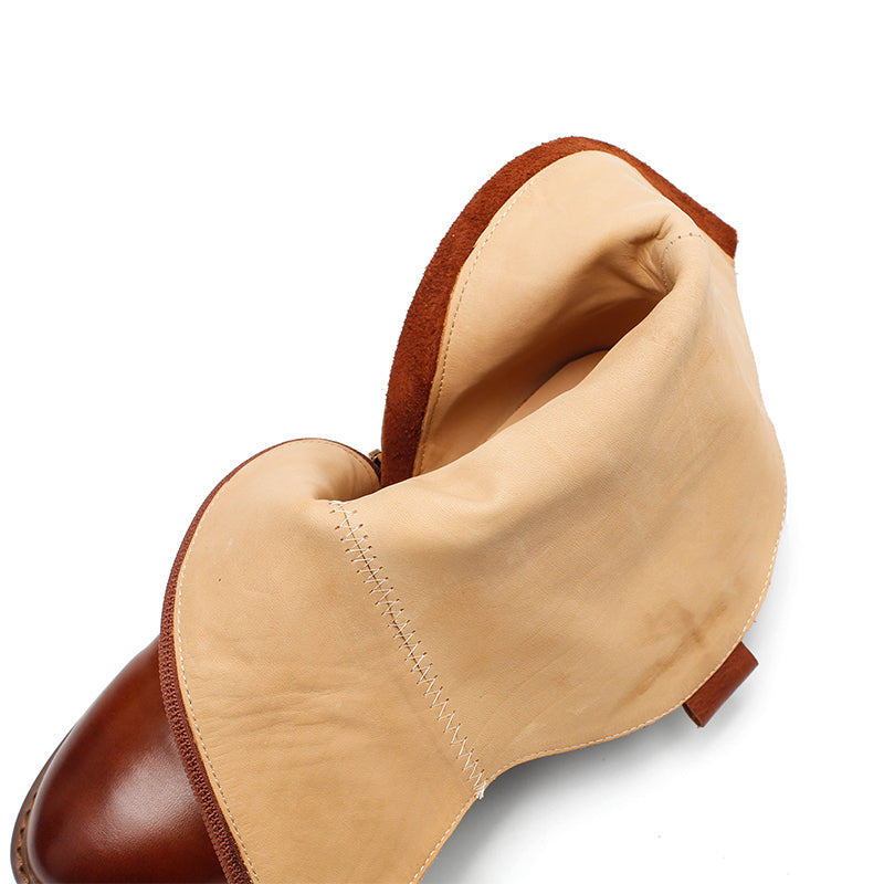 Retro westernlaarzen voor dames, tot halverwege de kuit, van gewaxt leer, casual laarzen in zwart/bruin/donkerbruin.
