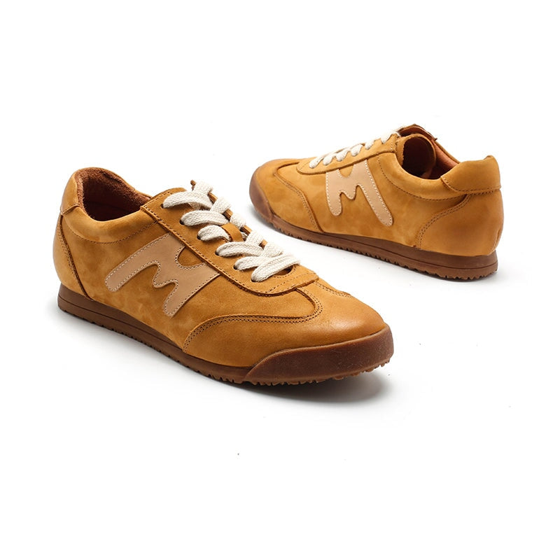 Damskie sk&oacute;rzane trampki Army Trainer w kolorze khaki/ż&oacute;łtym/brązowym kamea