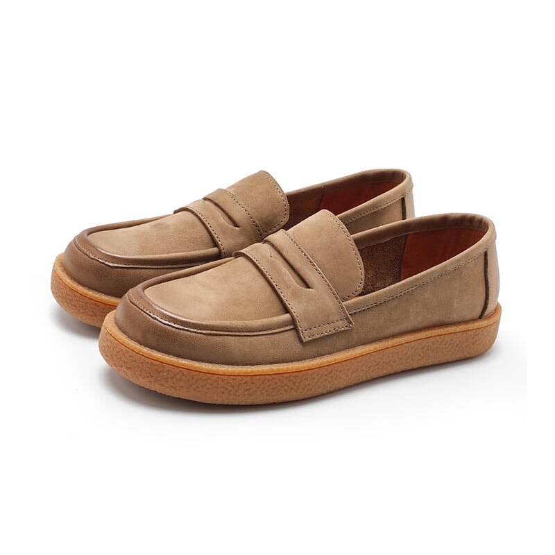 Penny loafers van nubuckleer voor dames in groen/khaki/bruin/camouflagebruin/geel