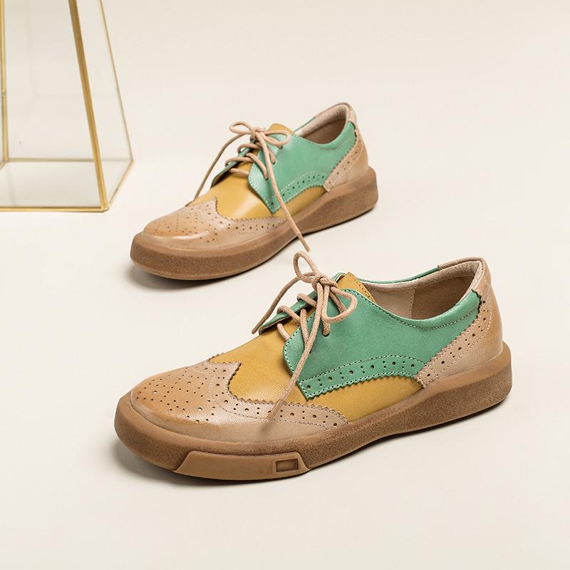 Damskie buty typu Wingtip, ręcznie robione, z owczej sk&oacute;ry, pełne brogsy, oksfordy i płaskie buty z krawatem, eleganckie