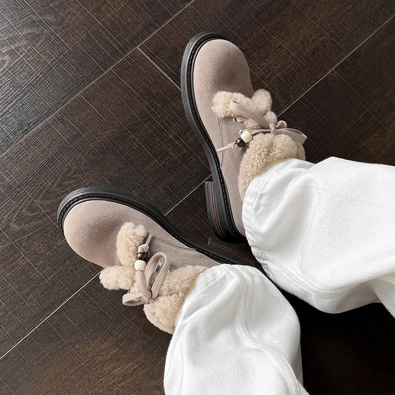 Preppy stijl Oxford schoenen met vetersluiting van su&egrave;de leer, geschikt voor de winter, casual shaggy schoenen in grijs/bruin/geel.