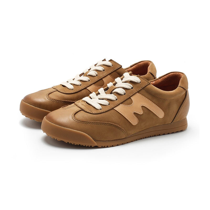 Damskie sk&oacute;rzane trampki Army Trainer w kolorze khaki/ż&oacute;łtym/brązowym kamea