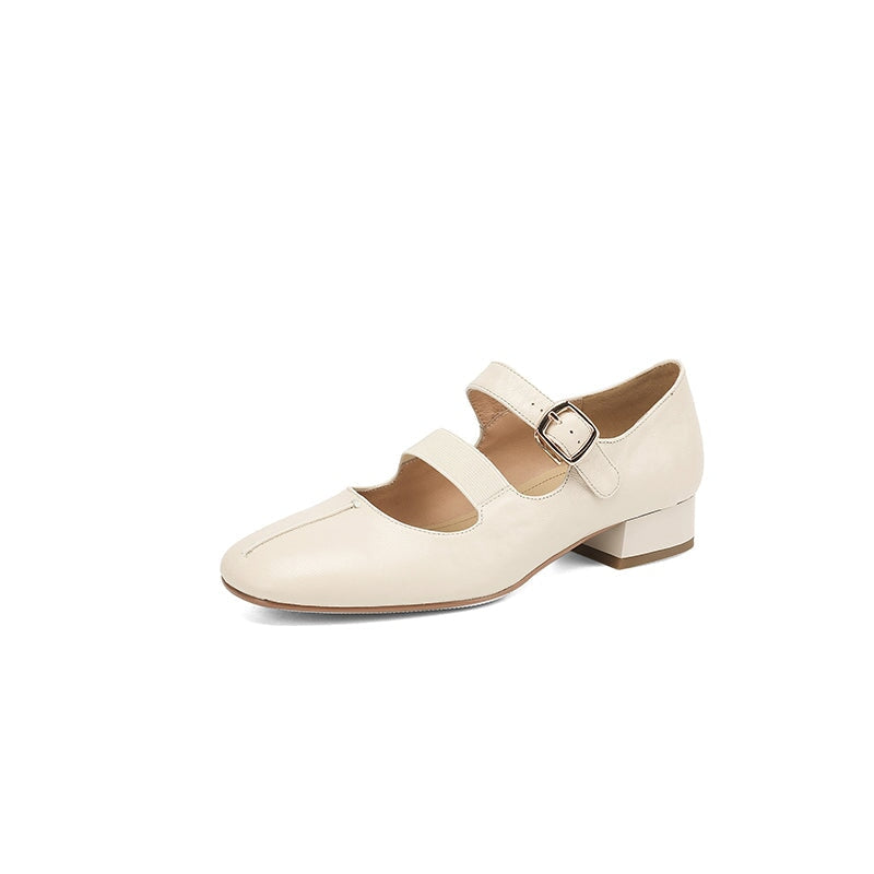 Elegante Mary-Jane-Schuhe mit niedrigem Blockabsatz und doppeltem Riemen aus echtem Leder in Schwarz/Beige