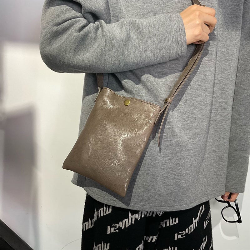 Bolso bandolera sencillo de piel curtida vegetal para mujer, colecci&oacute;n multicolor