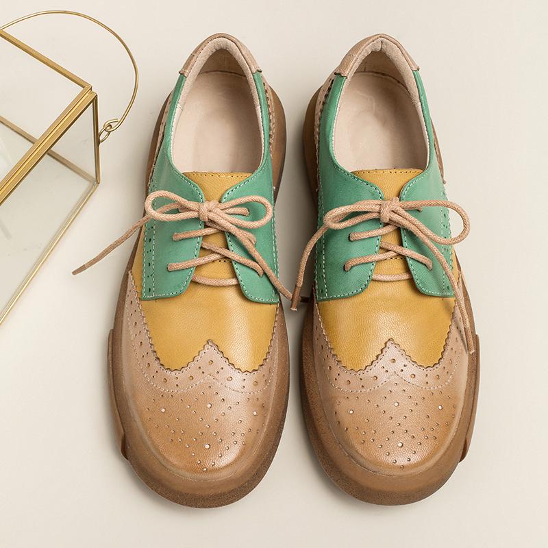 Damskie buty typu Wingtip, ręcznie robione, z owczej sk&oacute;ry, pełne brogsy, oksfordy i płaskie buty z krawatem, eleganckie