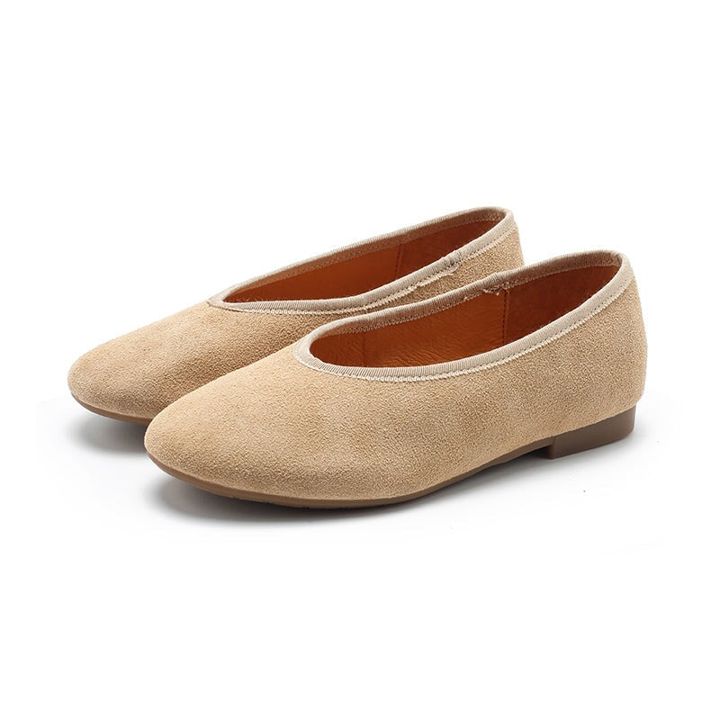 Zapatos planos de ante hechos a mano para mujer, estilo Mori, sin cordones, en 7 colores