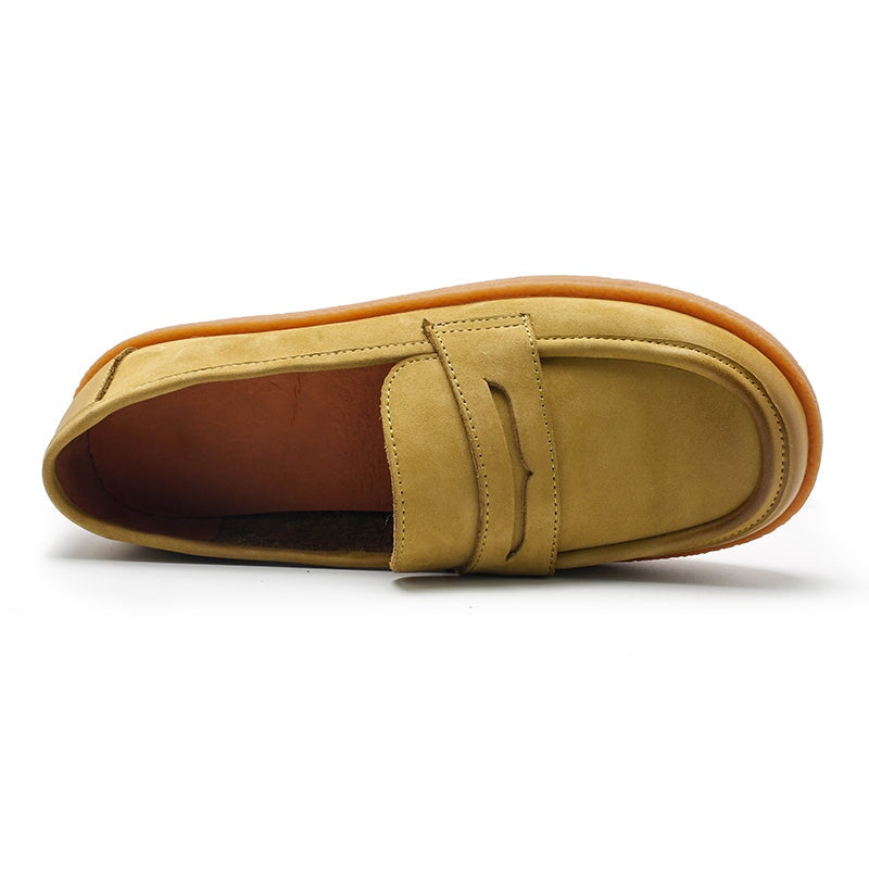 Penny loafers van nubuckleer voor dames in groen/khaki/bruin/camouflagebruin/geel